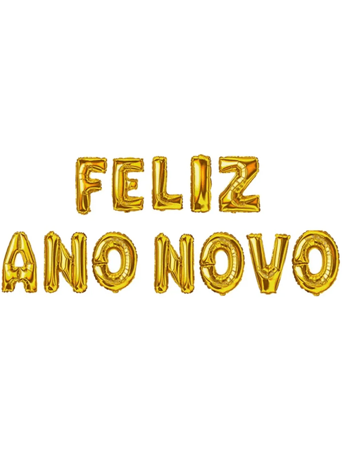 KIT BALAO 16 POLEGADAS FELIZ ANO NOVO DOURADO SILVER FESTAS