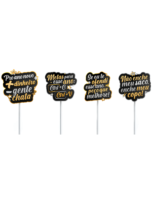 PLAQUINHA PARA FOTO ANO NOVO COM 4 UNIDADES REGINA