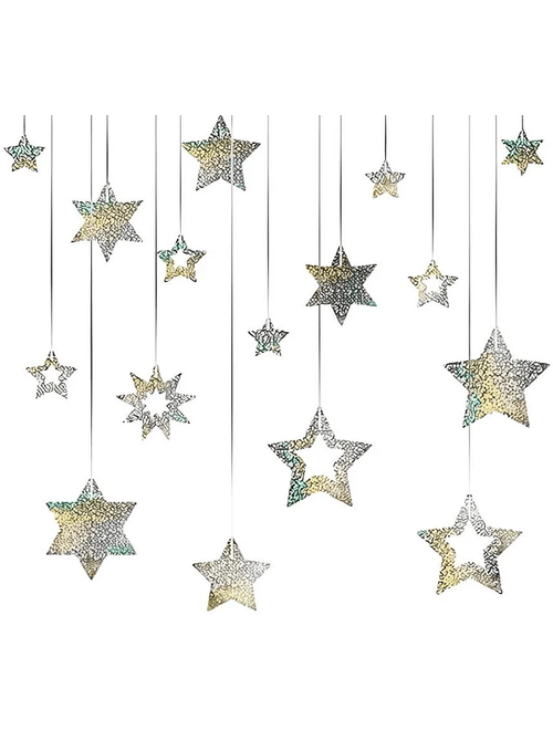 DECORACAO DE PENDURAR ESTRELAS HOLOGRAFICAS PRATA REGINA