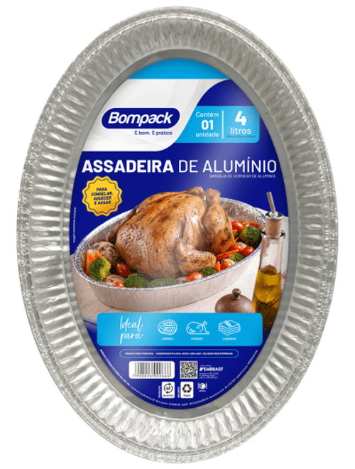 ASSADEIRA ALUMINIO 4LT OVAL BOMPACK