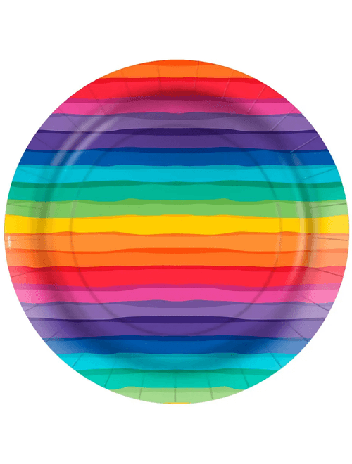 PRATO DE PAPEL REDONDO 18CM ARCO IRIS COM 8 UNIDADES REGINA